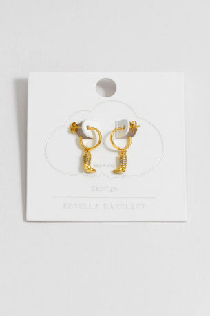 Cowboy Boot Hoop Earrings - Gold Plated