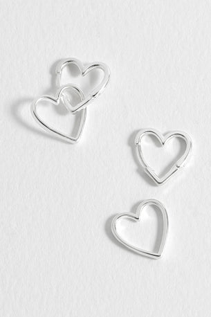 Double Heart Hoop Earrings - Silver