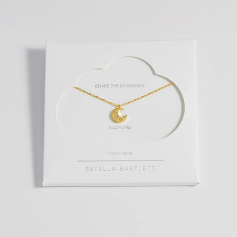 Three Stone Moon Necklace - Gold Plated