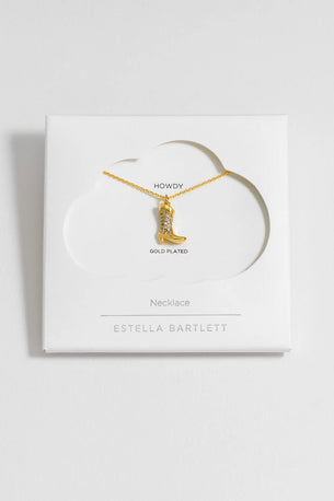 Pave Cowboy Boot Necklace - Gold Plated