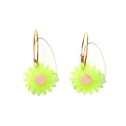 Daisy Earrings - Neon Yellow and Pale Pink