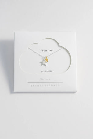 Two Tone Double Star Necklace - Silver Plated