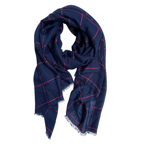Navy Pink  Check Scarf