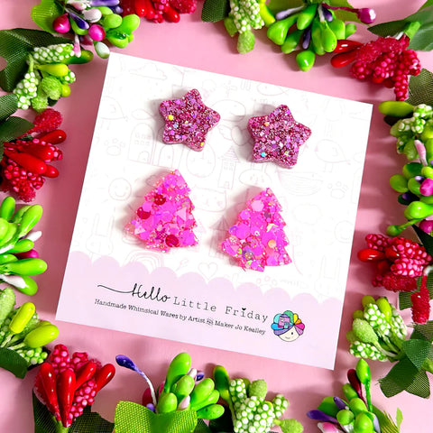 XMAS STAR STUD SET - PINK