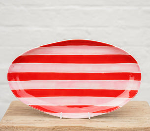 Small Oval Platter - Pink Red Stripe