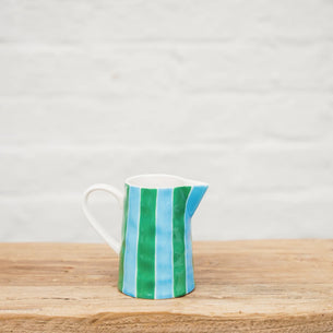 Milk Jug - Green/Cornflower Stripes