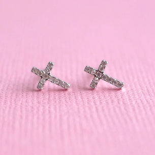 Diamante Cross Stud Earrings