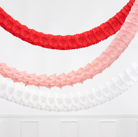 Festive Honeycomb Garland - Pink/Red & White