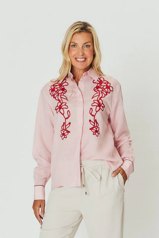 Chloe Shirt - Pink/Red Embroidery