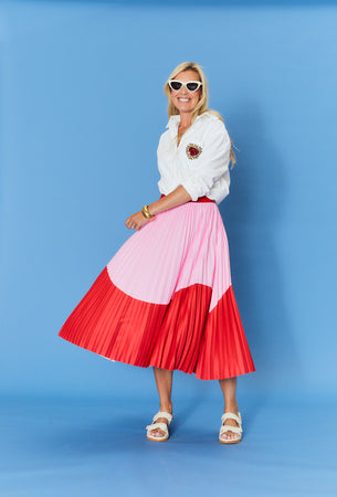 we are the others Lilian Pleat Skirt - Red Pink Wave
