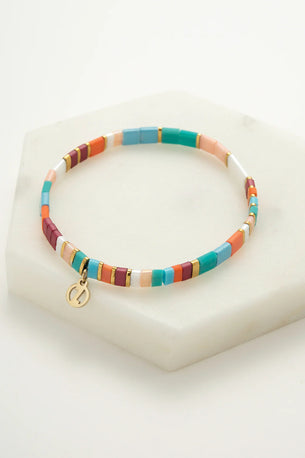 Tile Bracelet - Aqua/Coral