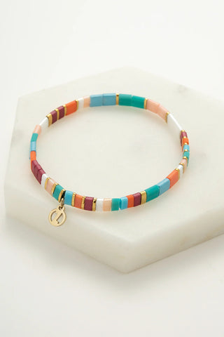 Tile Bracelet - Aqua/Coral