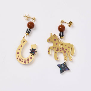 Lucky Horse + Shoe Earrings - Gold