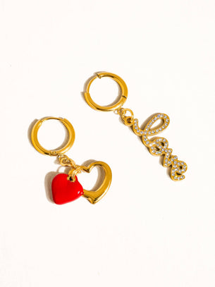Harbor 18K Gold Non-Tarnish Mismatch Love and Heart Earring