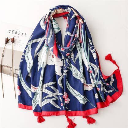 Blue Red Coral Cotton Scarf