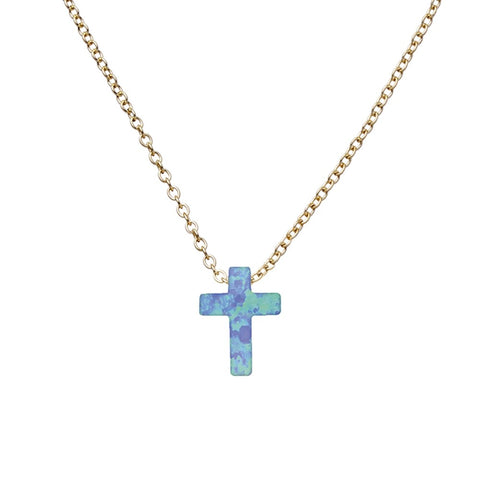 itutu Opalite Cross Necklace - Light Blue