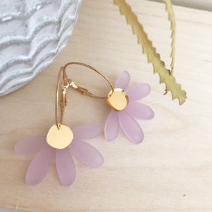 Jumbo Daisy Hoop Earrings | Frosted Lilac + Gold