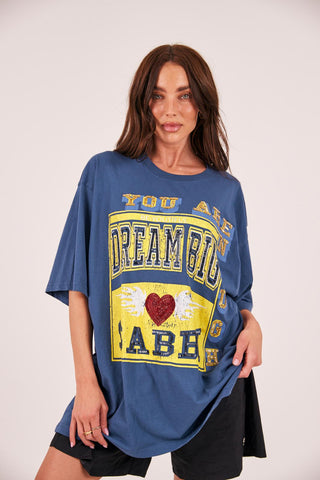 NEW IN! THE VERY OVERSIZED BEADED DREAM BIG TEE - BLUE