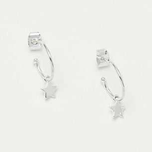 Star Drop Hoop Earrings - Silver Plated