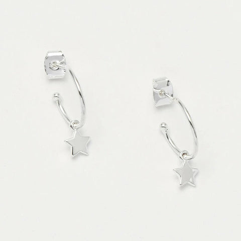 Star Drop Hoop Earrings - Silver Plated