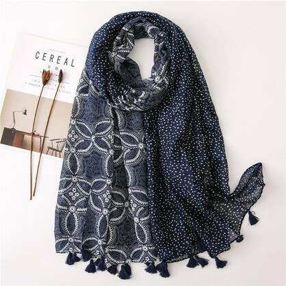Navy/White Cotton Scarf