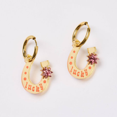 Lucky Shoe Earrings - Gold / Pink