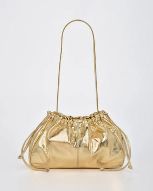 GENUINE LEATHER  METALLIC CLUTCH DRAWSTRING AEQSUE - GOLD