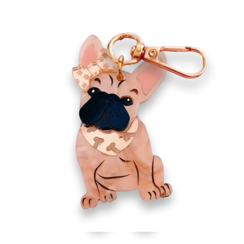 Frenchie Bag Tag/Keyring - Fawn with Bow