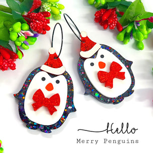 Hello Merry Penguins earrings christmas
