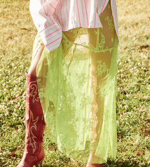 SABBI LACE MAXI SKIRT - CHARTREUSE