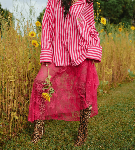 LACE MAXI SKIRT - PINK