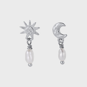 Luna Pearl Drop Earrings - Silver
