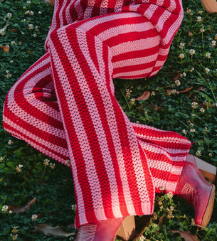THE KNIT STRIPE BEACH PANTS - PINK/RED STRIPE