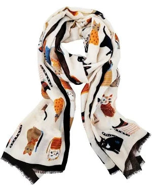 Cream Cats Cotton Scarf