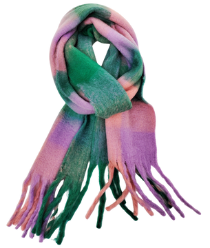 Fluffy Oversized Scarf - Lilac/Green