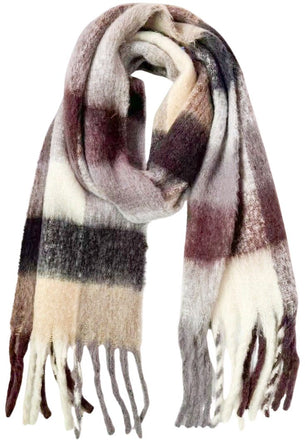 Fluffy Oversized Scarf -  Black/White/Brown