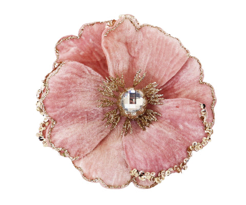 Glitter Flower Clip - Blush Pink