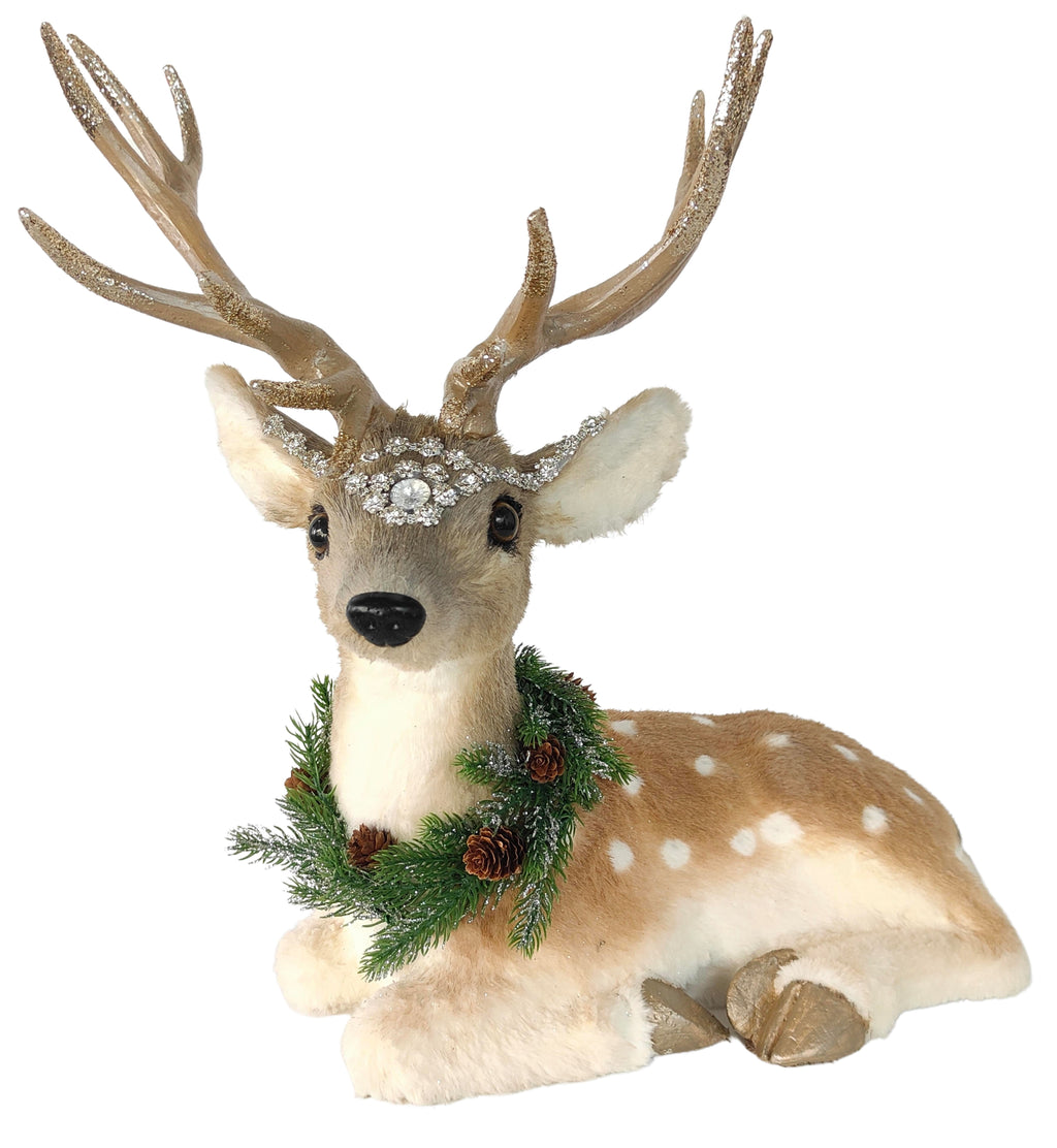 Elegant Laying Reindeer with Wreath