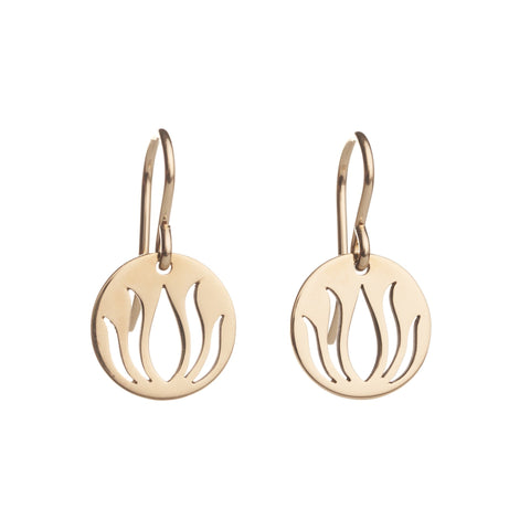 Gold Round Lotus Earrings