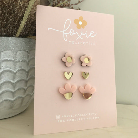 STUD PACK TRIO | Pale Pink + Gold
