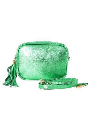 Metallic Bright Green Italian Leather Camera Bag