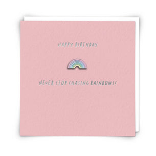 Happy Birthday Pastel Rainbow Greetings Card with Enamel Pin