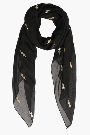 Black Modal Scarf with Foil Lightning Bolt