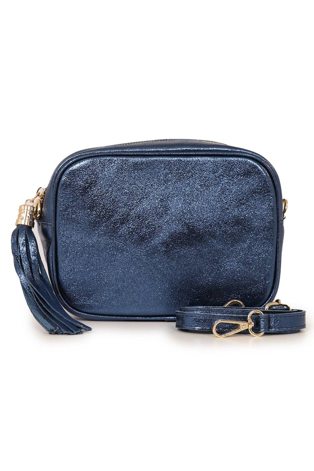 Metallic Midnight Blue Italian Leather Camera Bag