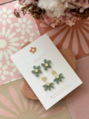 STUD PACK TRIO | Sage + Gold