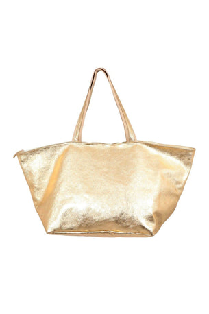 Gold Italian Leather Weekend Bag
