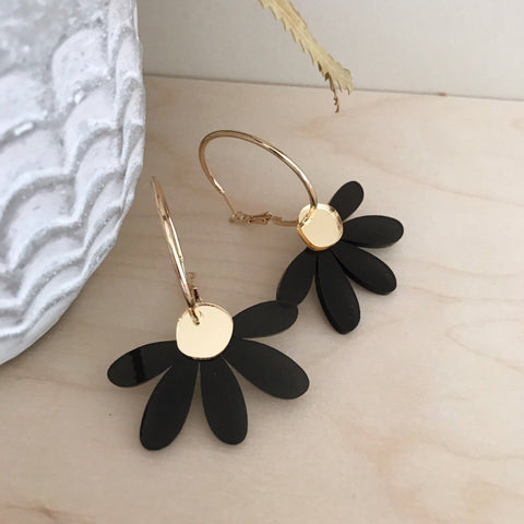 Jumbo Daisy Hoop Earrings | Black + Gold