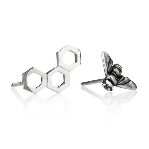 Sterling Silver Studs - Honeycomb and Bee