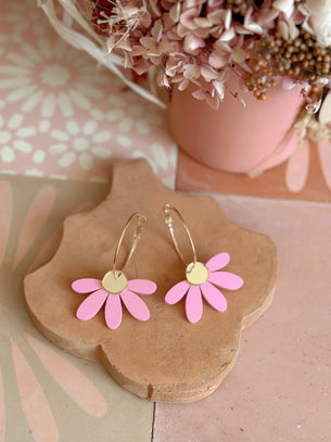 Jumbo Daisy Hoop Earrings | Candy Pink + Gold