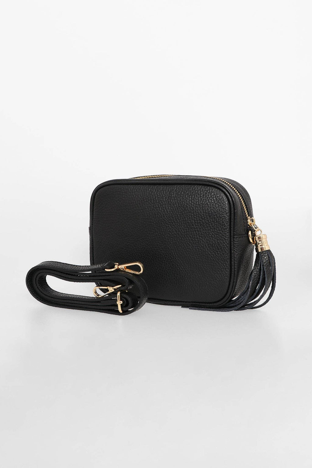 Black Italian Leather Camera Bag - Plain